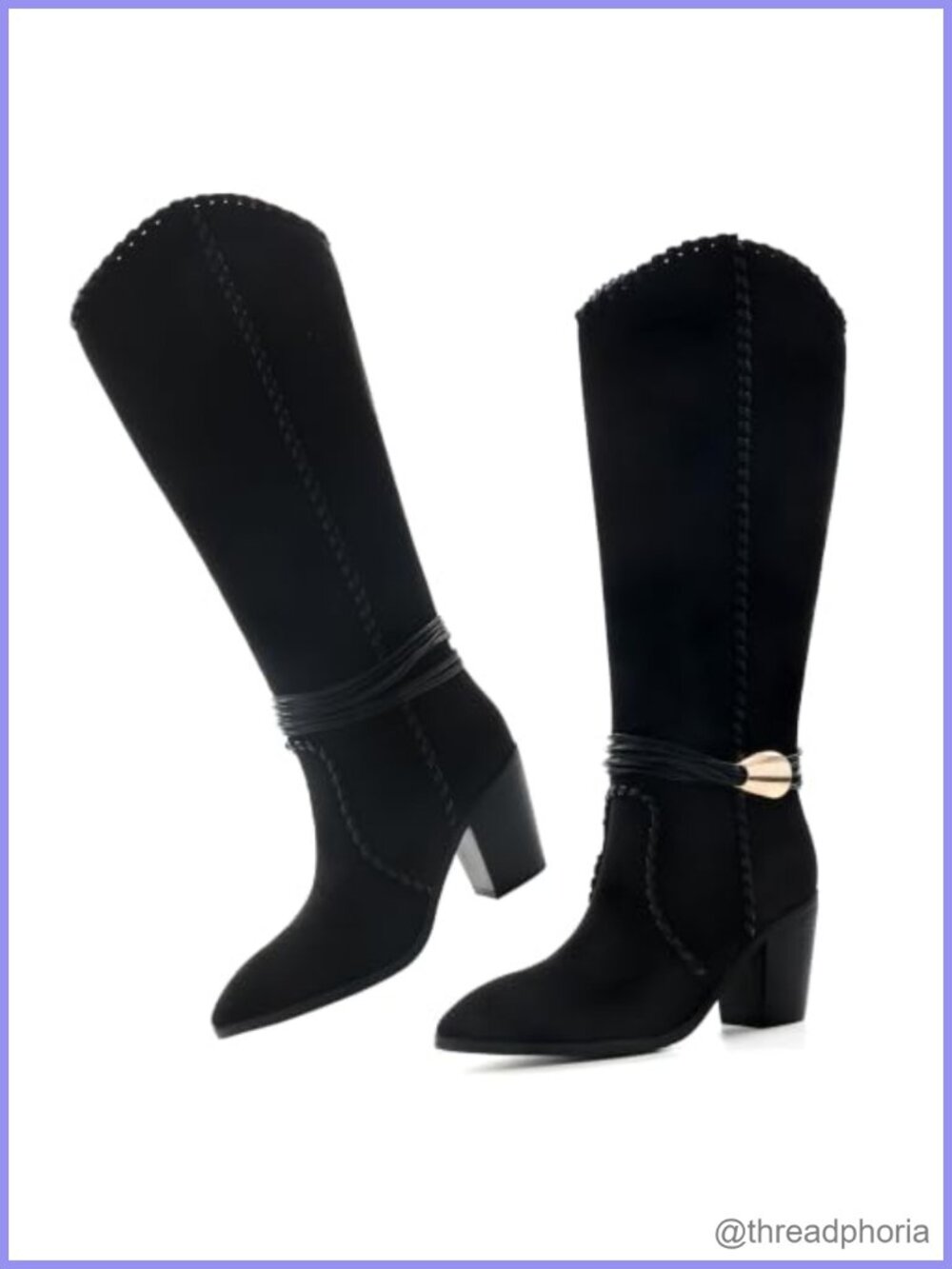 Women's Knee High Faux Suede Cowgirl Boots Block Heel Pointed Toe